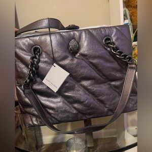 Kurt Geiger Metallic Purple Quilted Tote with Chain Shoulder Straps